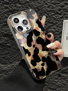 Cow Pattern Chic Asymmetrical Milk Cow Print Delicate Gauze & Tin Foil Phone Case, Stylish Korean Aesthetic, Compatible With Apple IPhone11/12/13/14/15/16/16PRO/16PROMAX, GalaxyA05/A15/A25/A35/A52/A53/A54/A55/S20/S23/S24