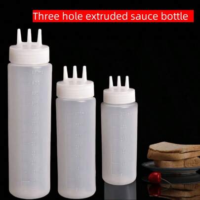 1 pieza, Botella exprimible, Botella de salsa, Botella exprimible de condimento, Botella exprimible de condimento de 3 orificios, Ensalada, Barbacoa, Hornear, Camping, Utensilios de cocina Botella de aderezo para ensalada, salsa de tomate, condimento
