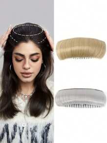 2 Pieces Per Set Wig Pads With Hair Roots Inserted Into The Comb Style, Raised With Fluffy Padding, Hair Extensions, Hair Tips, Hair Roots, Wig Pieces, Forehead Hair Styling Tool - Multicolor - View 4