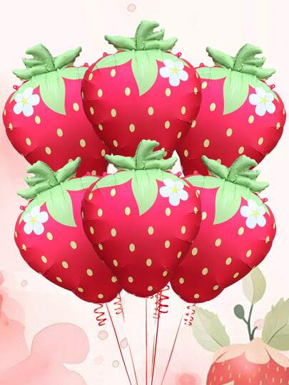 6 piezas de globos de aluminio con diseño de fresa, globos de membrana de poliéster con diseño de frutas, adecuados para bautizos, fiestas con tema de fresa, decoraciones de cumpleaños, revelación de género, fiestas con tema de frutas