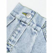 Women's Plain Button Front Drop Shoulder Curved Hem Denim Jacket, Casual Fashionable Loose Fit Long Sleeve Pocket Design Collar Jacket Outerwear For Daily Wear, Ladies Clothes For All Seasons, Womens Clothes - 輕洗 - 查看 8