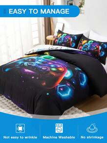 Juego de ropa de cama de 3 piezas con diseño de control de juegos, incluye 1 funda nórdica y 2 fundas de almohada de microfibra suave, adecuado para dormitorio, dormitorio (niños/niñas) o viaje - Multicolor - Ver 7
