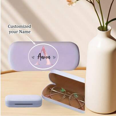 1pc Customizable PU Myopia Glasses Case - Hard Shell Eyeglasses Storage Box With Lettering Pattern, Anti-Pressure Reading Glasses Protector, Suitable For Indoor And Outdoor Use, Unisex Fashion Accessory, Indoor Storage, Personalized Accessory, Durable Protective Case, Eyeglasses Box