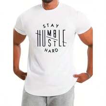 Slogan Print Men's Slightly Stretch T-Shirt, Graphic Tee Men's Summer Clothes, Men's Outfits