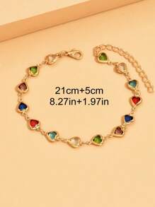 1pc Y2K Fashion Versatile Random Color Crystal Heart Anklet, Suitable For Daily Wear And Vacation - Multicolor - View 4