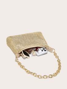 Women's Underarm Shoulder Bag, Square Metal Chain Bag, Large Capacity, Lightweight, Casual & Fashionable Beach Vacation Style, Suitable For Shopping And Vacation - Gold - View 4