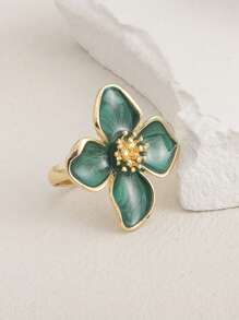1pc Elegant Floral Enamel Open Ring, Fashionable & Chic, Suitable For Spring/Summer Everyday & Holiday Wear, Available In White, Green, Pink, Burgundy, Purple, Orange, Blue - Four-petal Flower Oil Drop Ring - View 20