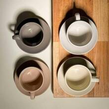 Mora Ceramics 8oz Cappuccino Mug Set Of 4 - Ceramic Coffee Cups With Saucers - Microwave And Dishwasher Safe, Tea, Espresso, Latte - Porcelain Mugs Kitchen Or Cafe - Assorted Neutrals