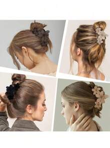 4 件/1 件女士黑色、白色、卡其色、棕色 4.33 英寸大尺寸轻质塑料发夹，时尚百搭高端优雅简约纯色发夹配饰适合日常外出、休闲、派对、通勤、度假领带、发髻、洗脸、化妆、协调服装、爪夹、发夹、发夹、沙滩配饰秋冬花朵发饰女士 - 彩色 - 查看 3