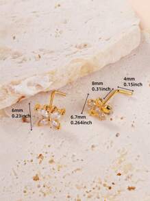 2Pcs Nose Rings Stud L Shape Nose Rings Cubic Zirconia Butterfly Flower Shape Nose Studs Piercing Jewelry For Women Men