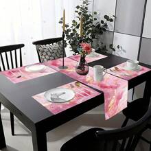 1pc/5pcs/7pcs, Home Decor, Elegant Pink Marble Print Table Runners - Polyester, Rectangular, Suitable For Home & Kitchen Decor, Perfect For Party & Holiday, Marble Print, Table Runners