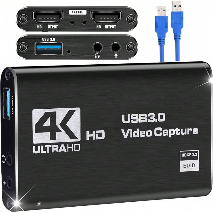 1080P 60FPS Cam Link Card Game Capture Card Adapter Screen Record Capture Device 4K HD To USB 3.0 Video Capture Card For Streaming, Gaming, Video Conference, Teaching, Live Broadcasting Accessories Camera Dongle Microphone Plug