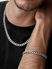 3/5/7mm, Vacuum Plating, Twist Necklace, Bracelet, Jewelry Set, Gold, Silver And Black, Cuban Hip Hop Chain, Gold, Silver And Black Necklace, Suitable For Men's Daily Life, Holiday Gift, Popular Jewelry Accessory For Daily Match, Easter Gift, Men Necklace And Bracelet, Suitable For Celebration, Parties And Wedding, Casual Accessories, Punk Style, Accessories, Office Outfit, Musty