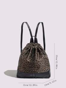 2025 Spring/Summer New Fashionable Leopard Print Casual Versatile Large Capacity Drawstring Backpack, Minimalist Lightweight Commuter Bag, Animal Print Women Bag, School Backpack, School Bag, Backpack For School, Back To School Backpack, School Bookbag, Back To School Bags, Waterproof, Portable, Foldable, Classic Casual, Perfect For Back To School, First Day Of School, Middle School, High School, Preppy Backpack For School Back To School Essentials, Fall Winter Fashionable Cheetah Print Purse - Black - View 4
