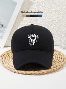 1pc Unisex Heart Splatter Flowing Pattern Adjustable Casual Streetwear Baseball Cap, Polyester Material, No UV Protection, Suitable For Outdoor Sports, Spring/Summer/Autumn/Winter
