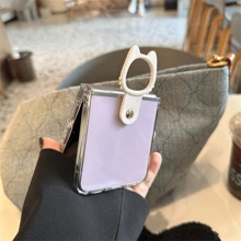 Funda de teléfono portátil y transparente con aro de gato compatible con Samsung Galaxy Z Flip 5, 6, Z Flip6, ZFlip5, Zflip6, Zflip5, Flip4, Flip3 - Carcasa trasera resistente a golpes, funda de teléfono con aro de gato compatible con