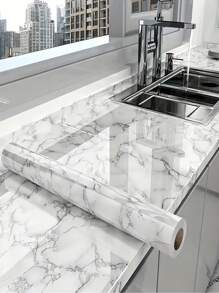 Self Adhesive Marble Patterned Wall Sticker -1-Piece Set Of Waterproof Wallpaper, Furniture Renovation Sticker, Kitchen Bathroom Wall And Countertop Decoration Room Decor Home Decor Wall Decor Bathroom Decor Bedroom Decor Room Decoration Stuff Living Room Decor House Decor Home Decor Living Room Wall Paper Wall Art Wallpapers Wall Stickers - Large White - View 2