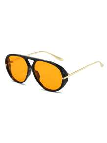 1 pièce Lunettes de mode de vacances à monture pleine en métal avec cadre rond en PC noir personnalisé pour homme