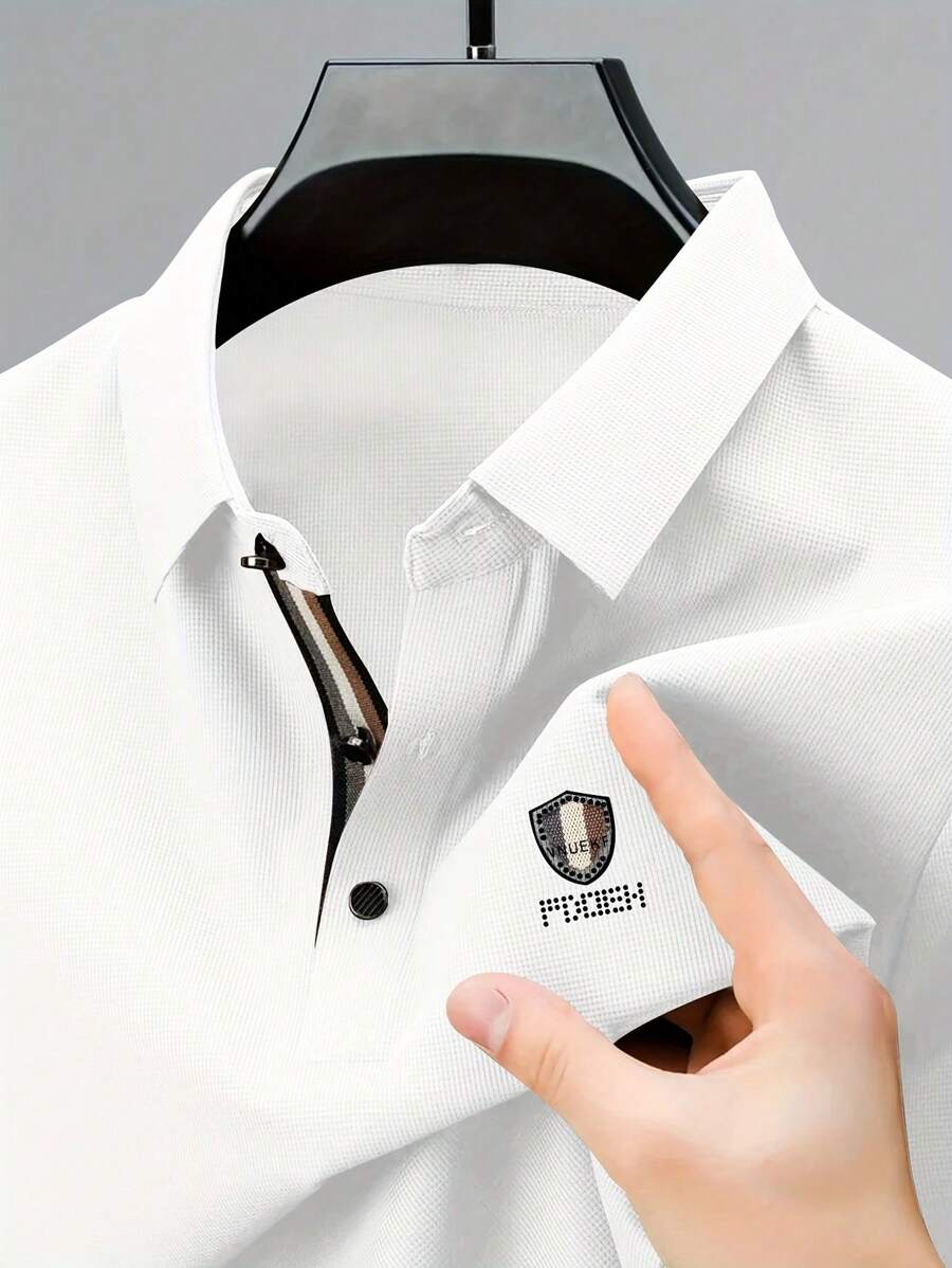 Men's Summer Seamless Breathable Collared Polo Shirt, Light Business Casual Dress - White - View 1