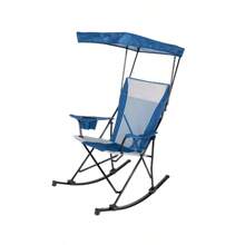 Mesh Tension Rocking Camp Chair With Canopy Blue And Grey Detachable Rockers Adult
