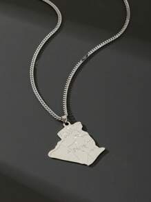 1 Pc Men's Fashion Personalized Map Shaped Metal Pendant Necklace - Silver - View 4