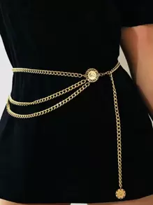 1 Peça Corrente de Cintura Vintage de Estilo de Rua Metálica Oca Multicamadas, Verão, Escola, Outono, Halloween