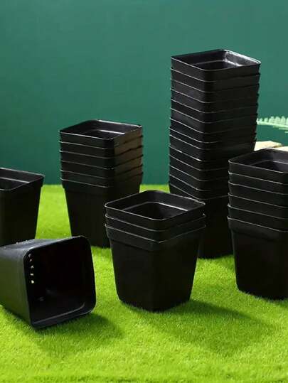10/30/50 piezas Macetas de plástico cuadradas negras hortícolas para semilleros, cubos de plantación de plántulas, herramientas de plantación de suculentas, herramientas de campo y accesorios de contenedores para el cuidado del césped, patios, céspedes y macetas hortícolas