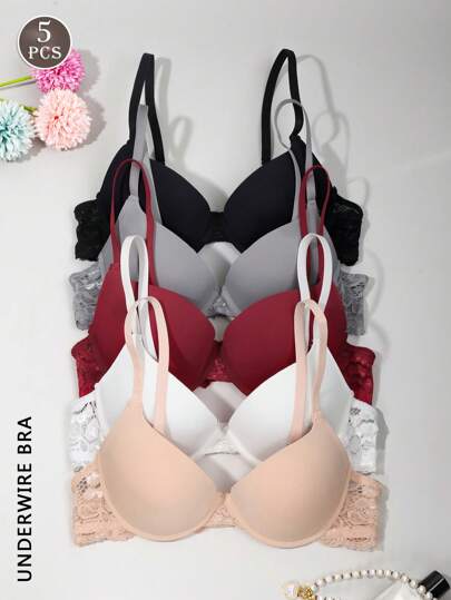 5件/套 女士支撑钢圈文胸，舒适加厚文胸