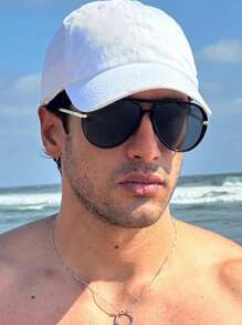 1 pièce Lunettes de mode de vacances à monture pleine en métal avec cadre rond en PC noir personnalisé pour homme
