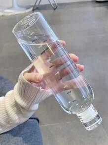 1pc Plastic Water Bottle, Sports Water Bottle With Time Scale, Portable Transparent Plastic Water Bottle For Outdoor Sports, Gym, Office, Travel, Motivational Water Bottle - Square Fashionable Design, Suitable For Students/Adults