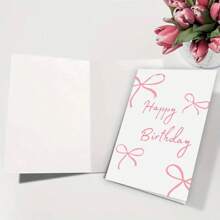 1 张精致光滑的正面，精美的蝴蝶结生日贺卡，背面书写流畅，品质卓越，“生日快乐！”精美的设计，适合送给朋友、家人和同学的生日礼物 - 彩色 - 查看 4