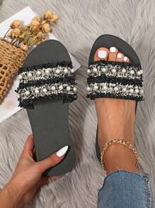 Women's Slippers Summer 2025 New Indoor Home Slippers, Fashionable Bow Decor Slide Sandals, Ladies Outdoor Beach Slippers