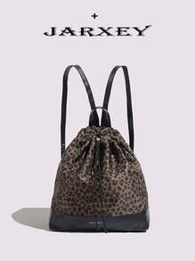 2025 Spring/Summer New Fashionable Leopard Print Casual Versatile Large Capacity Drawstring Backpack, Minimalist Lightweight Commuter Bag, Animal Print Women Bag, School Backpack, School Bag, Backpack For School, Back To School Backpack, School Bookbag, Back To School Bags, Waterproof, Portable, Foldable, Classic Casual, Perfect For Back To School, First Day Of School, Middle School, High School, Preppy Backpack For School Back To School Essentials, Fall Winter Fashionable Cheetah Print Purse - Black - View 1