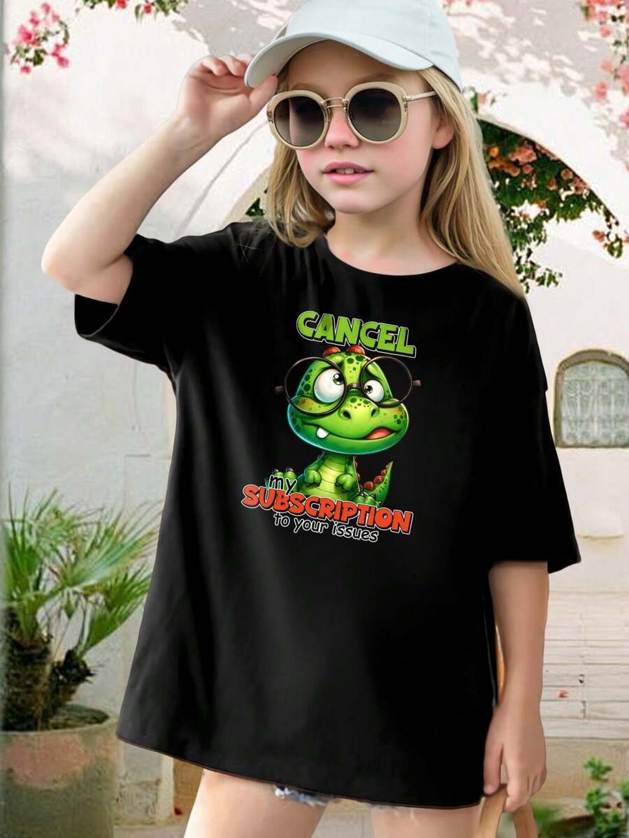Funny Dinosaur T-Shirt For Women - Cute Dino Graphic Tee Soft Cotton Blend Fashion Casual Top Plus Size Available - Perfect Gift For Her Teen Girls - Black - View 1