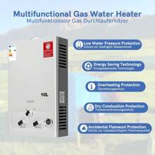 BriSunshine Calentador de Agua de Gas 10L Con Ducha Sobrealimentada, Calentador de Agua de Gas GLP Propano Butano Adecuado Para el Hogar, Vehículos Recreativos y Exteriores [Clase de eficiencia energética A]
