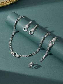 Ensemble de bijoux de luxe 5 pièces, convenant pour les soirées de danse, les galas, les sorties quotidiennes, les tenues de cérémonie, les robes de mariée - comprend un collier, des boucles d'oreilles, une bague, un bracelet et des pierres en zirconium, doré brillant