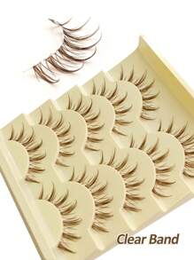 Rikuaild 5 pares de pestañas postizas manga de color marrón, pestañas de anime de aspecto natural y suave, extensión de pestañas marrones, banda transparente reutilizable, pestañas postizas naturales