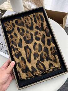 复古美式豹纹女士围巾，优雅长方形丝质轻盈时尚围巾