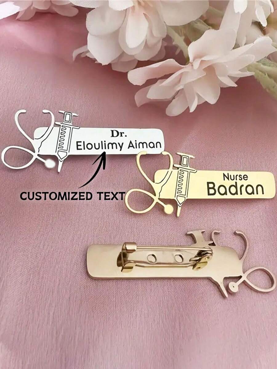 Customized Women Nurses & Doctors Name Badge Brooch, Stainless Steel Personalized Nurse Pin Gift For Nurses & Doctors - Style 1 - View 1