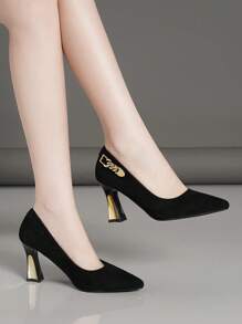 Fall/Winter 2025 Women Fashion Casual Slip-On High Heel Pumps Shoes, Solid Color Versatile All-Match Style, Comfortable, Elegant - Black - View 4