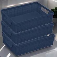 Kit 3 Stackable Plastic Organizer Baskets 2 Liters Kitchen Bathroom Kitchen - Azul marino 3 - Ver 1