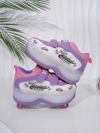 1 Pair Children's Fashion Skate Shoes With Convenient Button