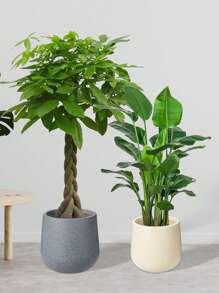 1 pieza Maceta de cerámica extra grande, Maceta de plástico con bola de piedra artificial, Maceta de pie para planta artificial, Maceta redonda de plástico de doble capa de gran diámetro, Maceta para suculentas con bandeja, Maceta para árbol, Bola redonda grande para decoración del hogar, Maceta para planta artificial verde para hotel
