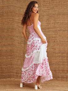 Women's 2025 Floral Summer Long Dresses Design Cake Skirt Boho Dresses For Vacation Travel Wear - Hồng - Xem 2