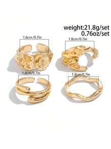 4pcs/Set Men's Crinkle Metallic Hip Hop Style Rings