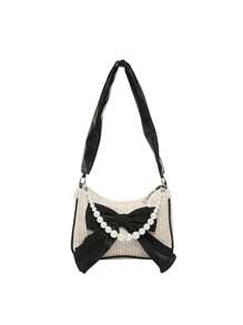 A Brand New Mini Bow Pearl Handbag, Fashionable And Avant-Garde, Made Of Exquisite And Simple Pu+Woven Material, Suitable For School, Shopping, Travel, And Spring Outings. It Is The Best Choice For Girl To Use In Spring And Is The Best Gift For Friends And Classmates - Bow Pearl Handbag - View 13