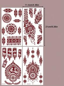 4PCS Brown Nail Art Tattoo Stickers, Waterproof Temporary Tattoo Stickers, Brown Henna Temporary Tattoos For Ladies, DIY Finger Nail Temporary Tattoos.