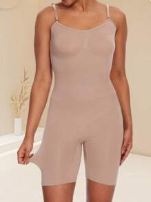 Women's High-Stretch Slimming Bodysuit - Open Crotch Full Coverage Body Shaper, Tummy Control Elastic Lingerie With Adjustable Straps For Everyday Shapewear & Seamless Outfit - 膚色 - 查看 5