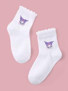 1/5 Pares de Meias Cano Médio Infantis da Sanrio, Meias Femininas de Cor Sólida e Padrão Fofo de Kuromi/Coração, Meias Respiráveis, Macias e Absorventes de Umidade com Personagens Cartoon, Adequadas para Estudantes Voltando à Escola, Férias, Festas, Esportes ao Ar Livre, Escola, Presentes e Uso Diário