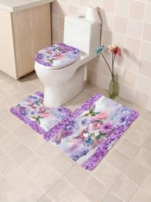 1 Pc/4 Pcs Hummingbird, Butterfly & Floral Pattern Multi-Functional Waterproof Bathroom Shower Curtain With 12 Hooks, Non-Slip Bath Mat, U-Shaped Toilet Mat & Round Toilet Lid Cover, Bathroom Set For Full Scene Use Back To School